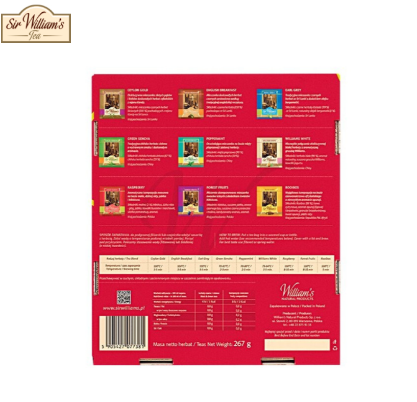 Tekturowy prezenter z herbatami Sir Williams Tea - 135 saszetek